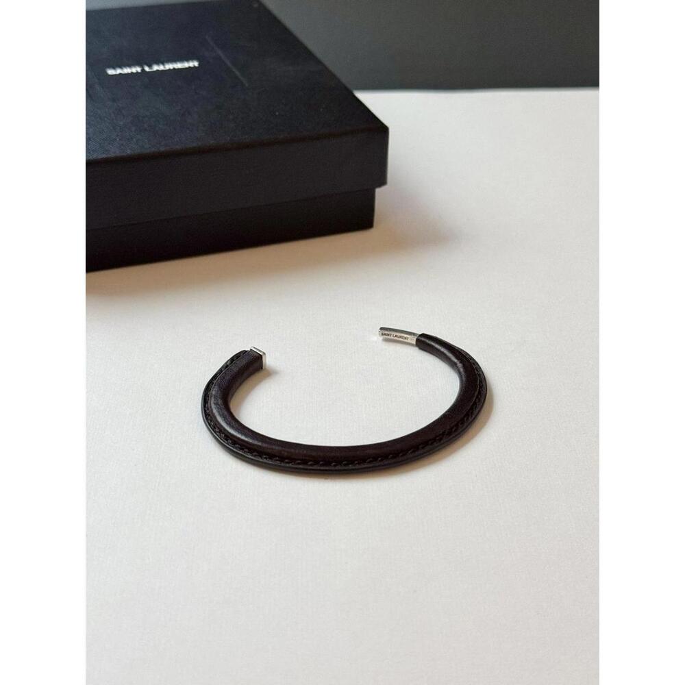 Saint Laurent Paris Leather Metal Cuff Bracelet